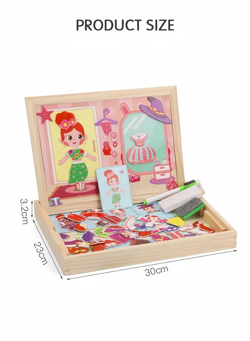 Lee Yon Magnetic Drawing Board, Girls Dress up themed toys, Wooden Puzzles Games Toys for Kids Drawing Learning ( 30 x 23 x 3.2 cm, Multicolour ) - Image 2