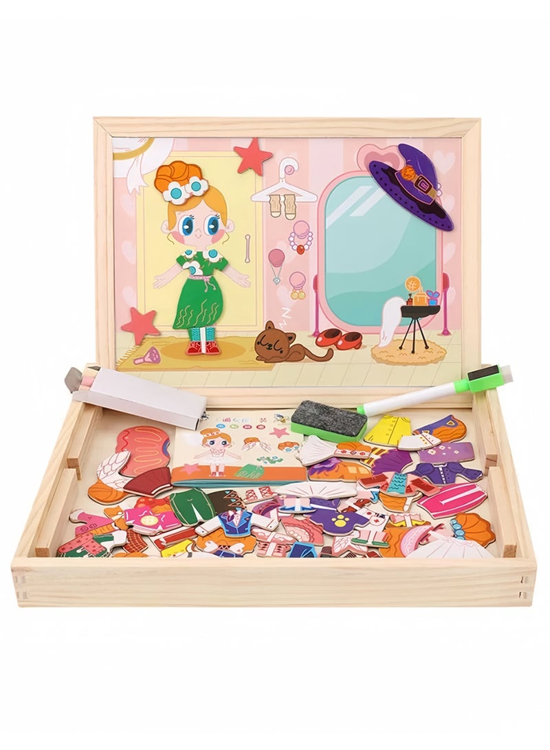 Lee Yon Magnetic Drawing Board, Girls Dress up themed toys, Wooden Puzzles Games Toys for Kids Drawing Learning ( 30 x 23 x 3.2 cm, Multicolour ) - Image 1