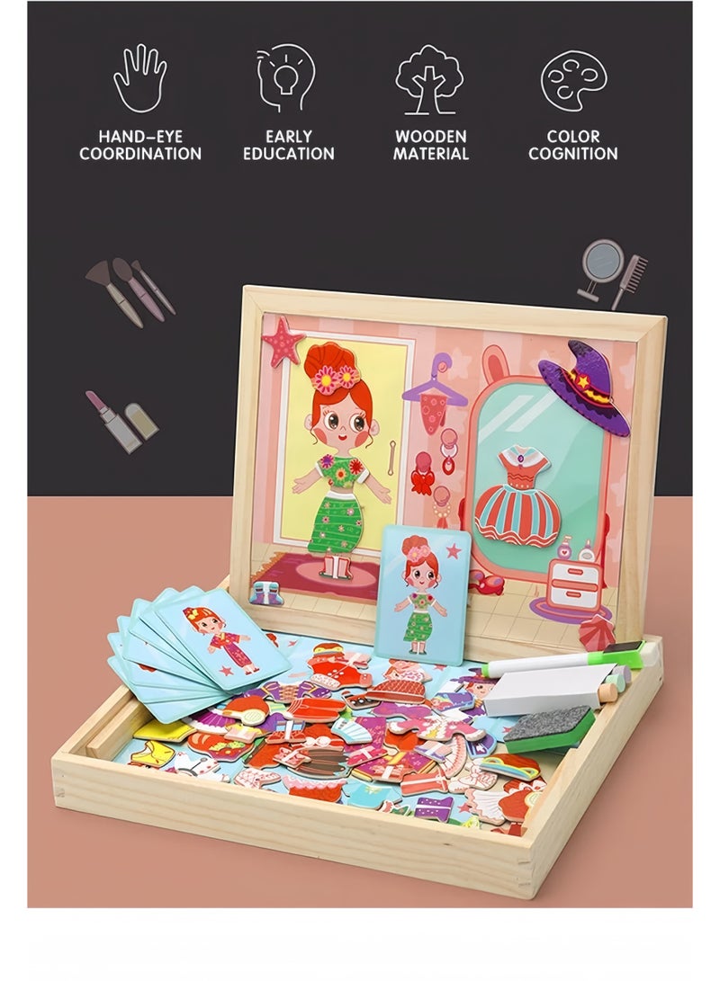 Lee Yon Magnetic Drawing Board, Girls Dress up themed toys, Wooden Puzzles Games Toys for Kids Drawing Learning ( 30 x 23 x 3.2 cm, Multicolour ) - Image 5