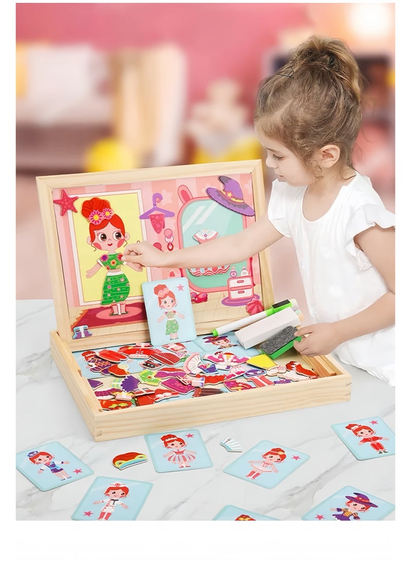 Lee Yon Magnetic Drawing Board, Girls Dress up themed toys, Wooden Puzzles Games Toys for Kids Drawing Learning ( 30 x 23 x 3.2 cm, Multicolour ) - Image 4