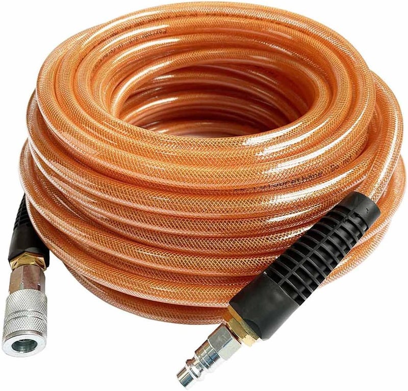 SANFU 3/8''ID x 100ft Polyurethane Reinforced Air Hose with Quick Coupler and Plug - Image 1