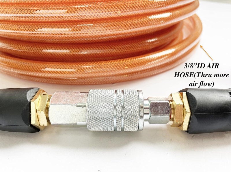 SANFU 3/8''ID x 100ft Polyurethane Reinforced Air Hose with Quick Coupler and Plug - Image 2