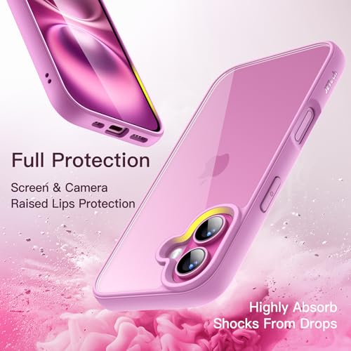 JETech Case for iPhone 16 6.1-Inch, Shockproof Phone Bumper Cover, Solid Color Matte TPU Frame, Anti-Scratch Clear Back (Pink) - Image 4
