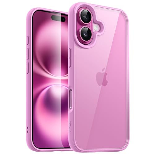 JETech Case for iPhone 16 6.1-Inch, Shockproof Phone Bumper Cover, Solid Color Matte TPU Frame, Anti-Scratch Clear Back (Pink) - Image 1