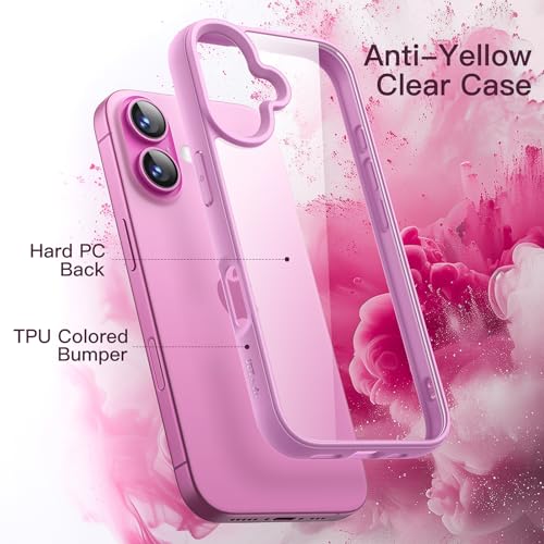 JETech Case for iPhone 16 6.1-Inch, Shockproof Phone Bumper Cover, Solid Color Matte TPU Frame, Anti-Scratch Clear Back (Pink) - Image 3