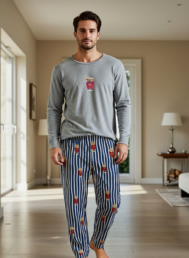 trendyol Gray Teddy Bear Regular Fit Knitted Pajama Set - Image 1