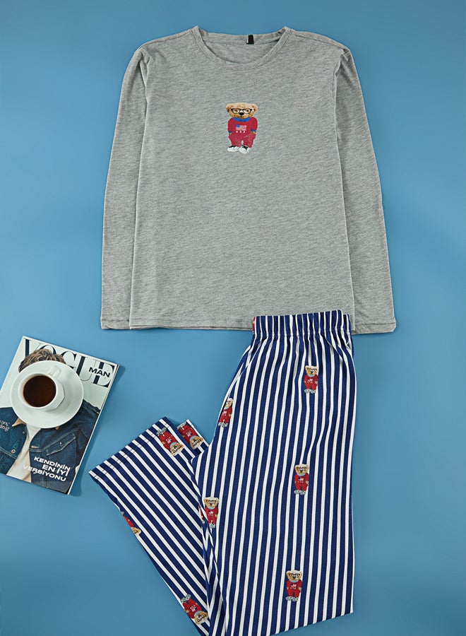 trendyol Gray Teddy Bear Regular Fit Knitted Pajama Set - Image 2