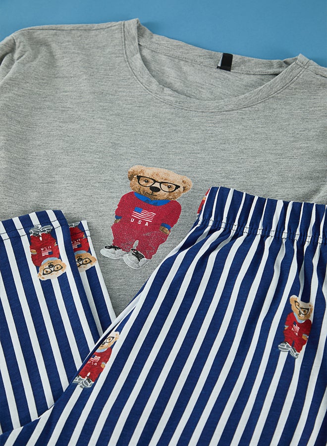 trendyol Gray Teddy Bear Regular Fit Knitted Pajama Set - Image 3