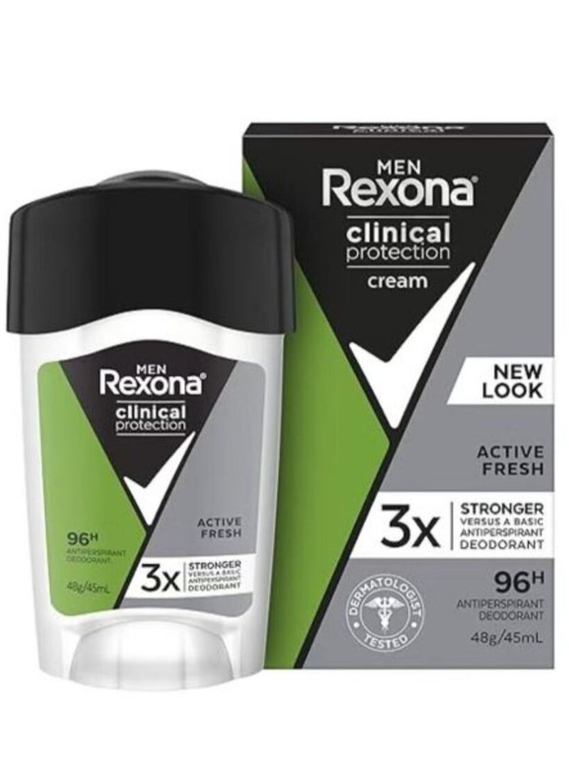 Clinical Protection Deodorant Cream For Men Active Fresh provides 96 hours 45 ml