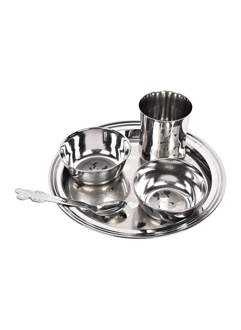 KC - KC Steel Cartoon Baby Dinner Set Of 5 Pieces 1 Plate, 2 Bowls, 1 Spoon, 1 Glass (Mickey Minnie Design) - Image 1