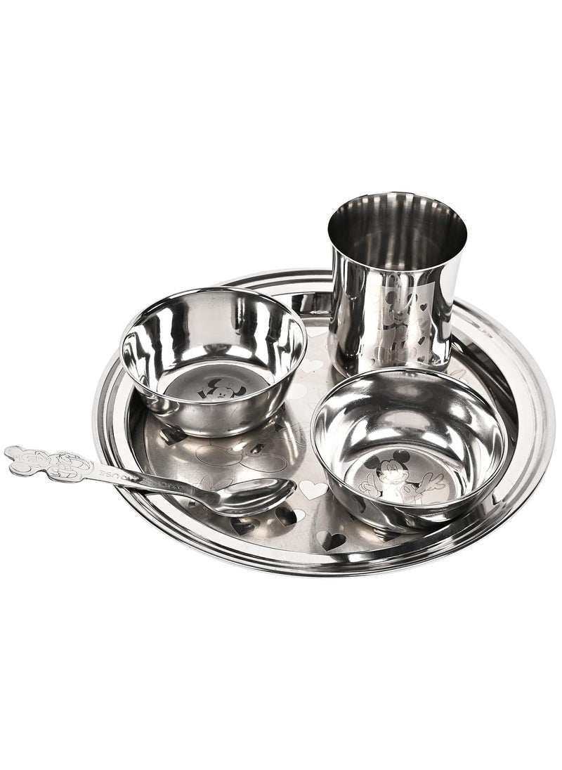 KC - KC Steel Cartoon Baby Dinner Set Of 5 Pieces 1 Plate, 2 Bowls, 1 Spoon, 1 Glass (Mickey Minnie Design) - Image 1