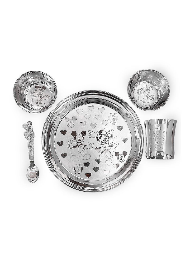 KC - KC Steel Cartoon Baby Dinner Set Of 5 Pieces 1 Plate, 2 Bowls, 1 Spoon, 1 Glass (Mickey Minnie Design) - Image 1