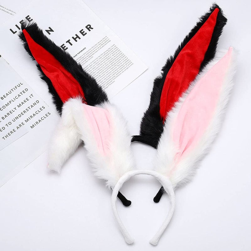 Aceorna Bunny Ears Headbands Furry Rabbit Ear Headband Party Prom Cosplay Headwear Costume Hair Accessories for Women (White) - Image 2