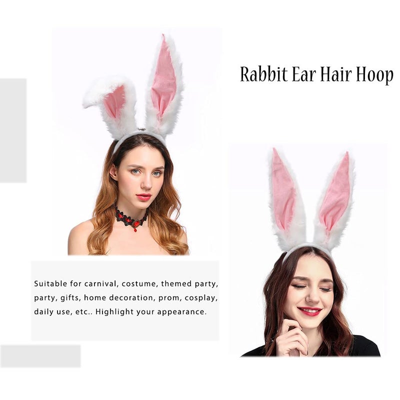 Aceorna Bunny Ears Headbands Furry Rabbit Ear Headband Party Prom Cosplay Headwear Costume Hair Accessories for Women (White) - Image 4
