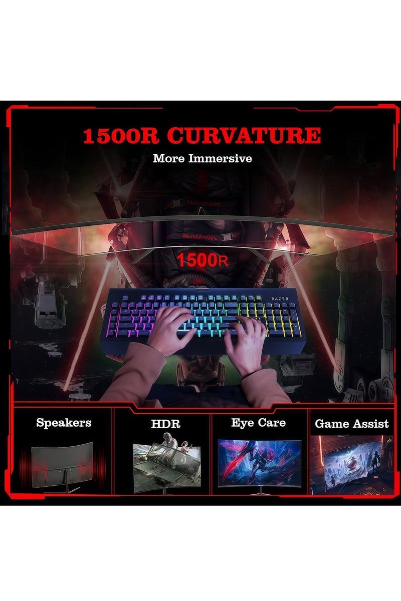 FlashHawk 2K 27 inch Curved Monitor with Speakers & LED Backlight, 180/144Hz QHD 2560x1440p Gaming Monitor with AMD FreeSync, Flicker-Free, 2* HDMI 2.0, 2*DP 1.4, Ultra-Thin Frameless 1500R Screen PC Monitor - Image 4