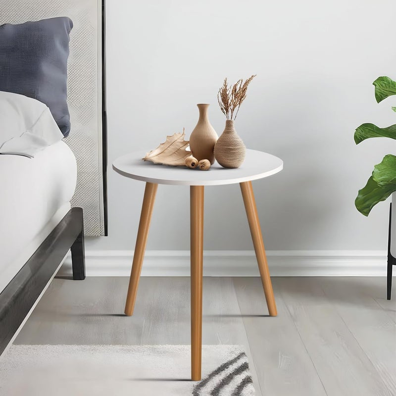 Rellon Industries Round Side Table Nightstand Coffee Table End Table Plant StandStool for Living Room Bedroom Furniture Table Round Shapefor HomeKitchenBedroom White - Image 2