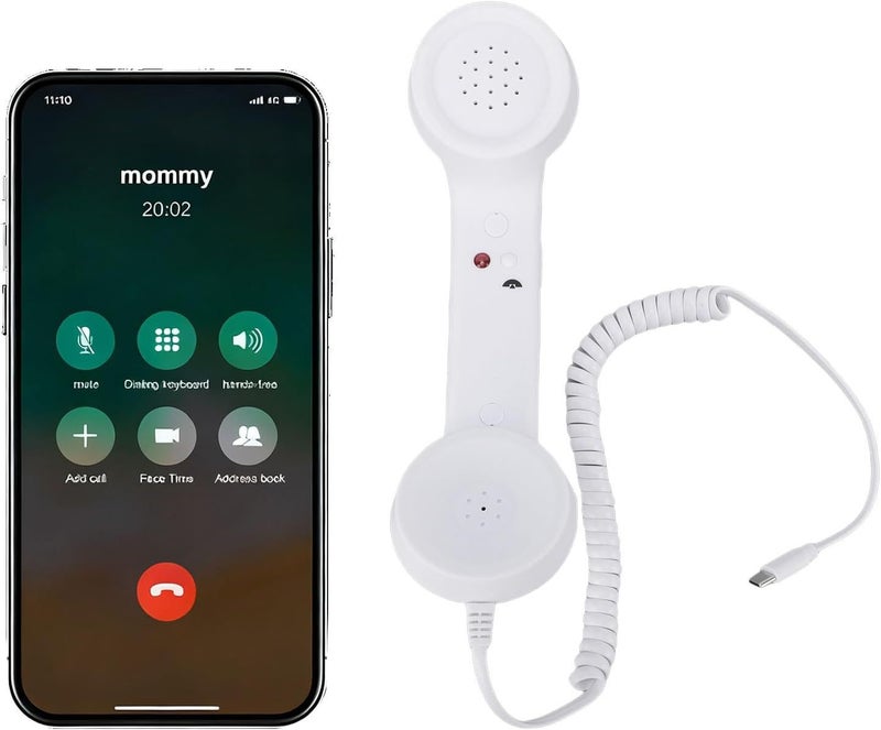 White Type C Retro Wired Telephone Handset With Volume Control For Mobile Video Conference Calls Meetings - Image 1