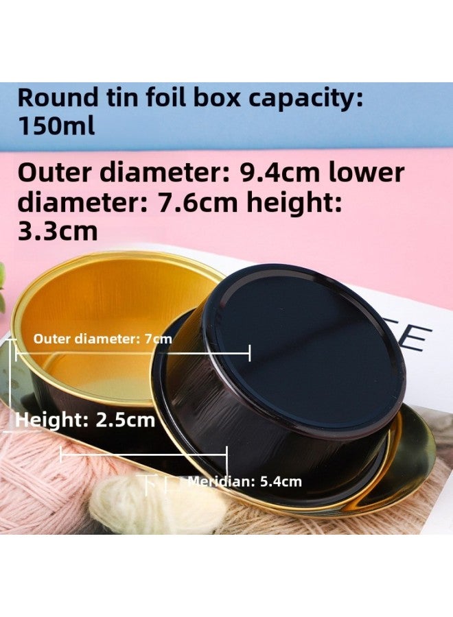 Household Aluminum Foil Tin Paper Box Air Fryer Special Disposable Cake Pudding Baking Mold Small Tin Paper Box Cup-Specifications:Black Gold Round  150ml-Color:Without Cover  - Image 1