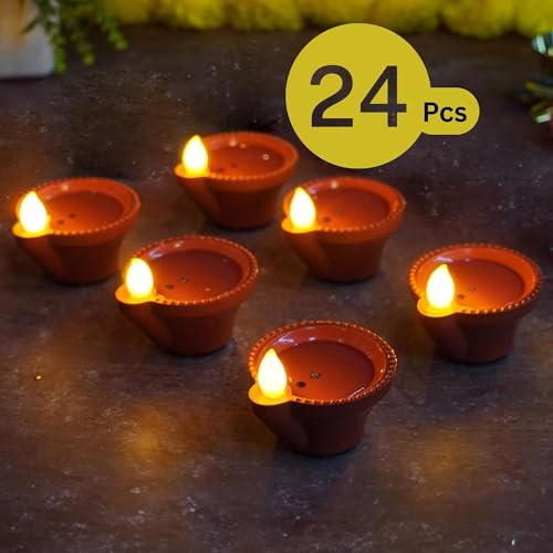 Ein Sof Water Sensor Electric Diya 24 Pcs – LED Diya for Home Decoration, Smokeless Flameless Artifical Lights for Diwali, Birthday and All Occasions - Image 3