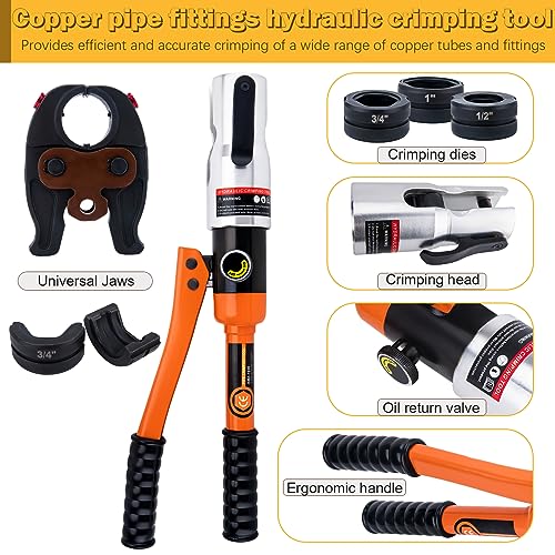 ASDFGHT Copper Pipe Crimping Tool, W/ 1/2", 3/4", 1" Jaws, Copper Tube Fittings Hydraulic Pipe Crimping Tool, for Confined Spaces and Tee Fittings, Hydraulically Driven - Image 2