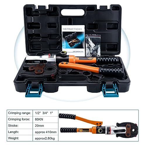 ASDFGHT Copper Pipe Crimping Tool, W/ 1/2", 3/4", 1" Jaws, Copper Tube Fittings Hydraulic Pipe Crimping Tool, for Confined Spaces and Tee Fittings, Hydraulically Driven - Image 5