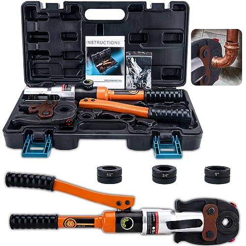 ASDFGHT Copper Pipe Crimping Tool, W/ 1/2", 3/4", 1" Jaws, Copper Tube Fittings Hydraulic Pipe Crimping Tool, for Confined Spaces and Tee Fittings, Hydraulically Driven - Image 1