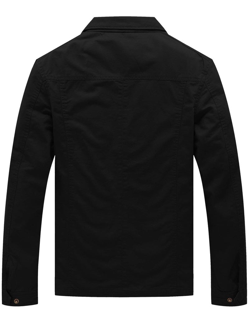 WenVen Men's Flat Collar Canvas Cotton Military Jacket (Black, 2XL) - Image 2