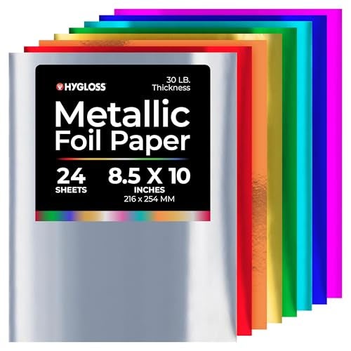 Hygloss Metallic Foil Paper - 24 Sheets 8 Assorted Metallic Foil Paper - 8.5x10 Inches - Ideal Foil Papers for Crafts - Shiny Craft Paper Sheets - Image 1