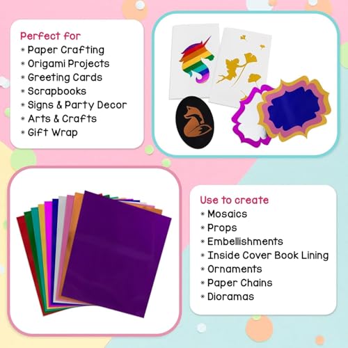 Hygloss Metallic Foil Paper - 24 Sheets 8 Assorted Metallic Foil Paper - 8.5x10 Inches - Ideal Foil Papers for Crafts - Shiny Craft Paper Sheets - Image 4