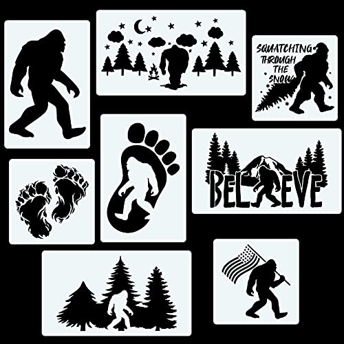 CINPIUK 8PCS Bigfoot Stencils Painting on Wood, Reusable Sasquatch Templates for Christmas Home Decor DIY Art Crafts, Assorted Sizes - Image 1