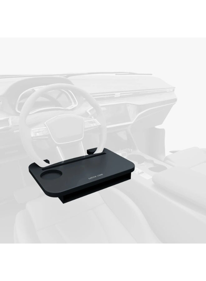 GREEN LION Multi-Functional Steering Wheel Tray / For Laptop & Food 2 In 1 Auto Steering Wheel Desk / Gap Storage Box / Dual-Mount Design / Universal Fit - Black - Image 5