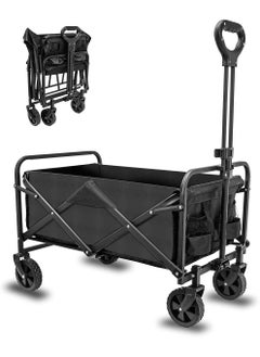 Arabest Collapsible Foldable Wagon,Beach Wagon Cart Heavy Duty with Wheels Foldable,Utility Folding Grocery Wagon for Camping Sports Outdoor Activities(Black)  - Image 1