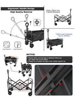 Arabest Collapsible Foldable Wagon,Beach Wagon Cart Heavy Duty with Wheels Foldable,Utility Folding Grocery Wagon for Camping Sports Outdoor Activities(Black)  - Image 5