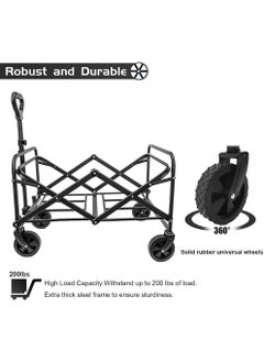 Arabest Collapsible Foldable Wagon,Beach Wagon Cart Heavy Duty with Wheels Foldable,Utility Folding Grocery Wagon for Camping Sports Outdoor Activities(Black)  - Image 3