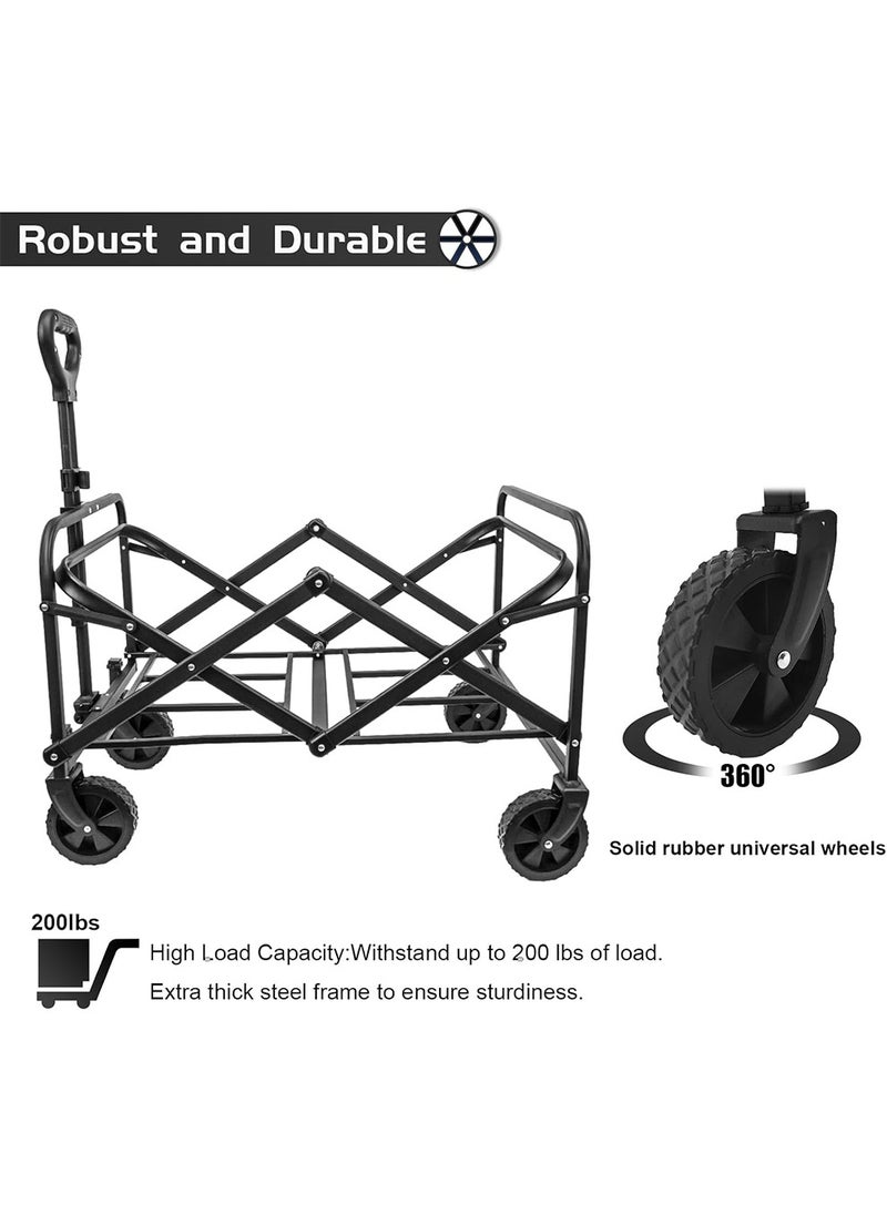 Arabest - Collapsible Foldable Wagon,Beach Wagon Cart Heavy Duty with Wheels Foldable,Utility Folding Grocery Wagon for Camping Sports Outdoor Activities(Black) - Image 1
