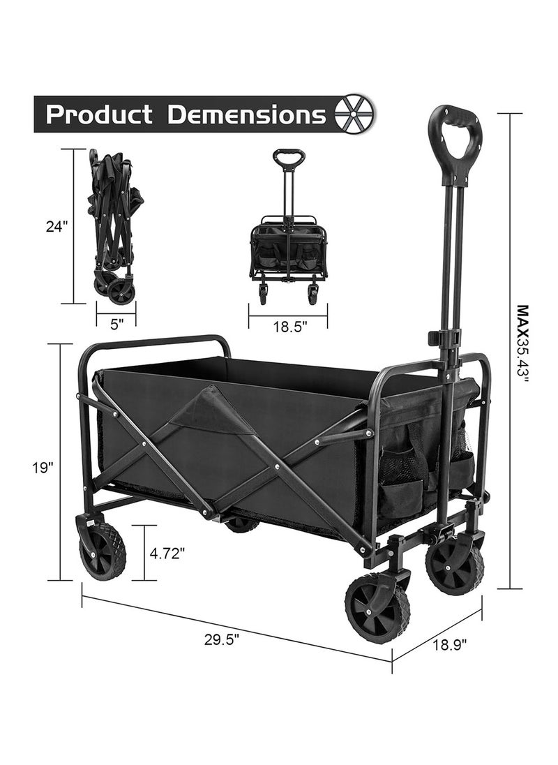 Arabest - Collapsible Foldable Wagon,Beach Wagon Cart Heavy Duty with Wheels Foldable,Utility Folding Grocery Wagon for Camping Sports Outdoor Activities(Black) - Image 1