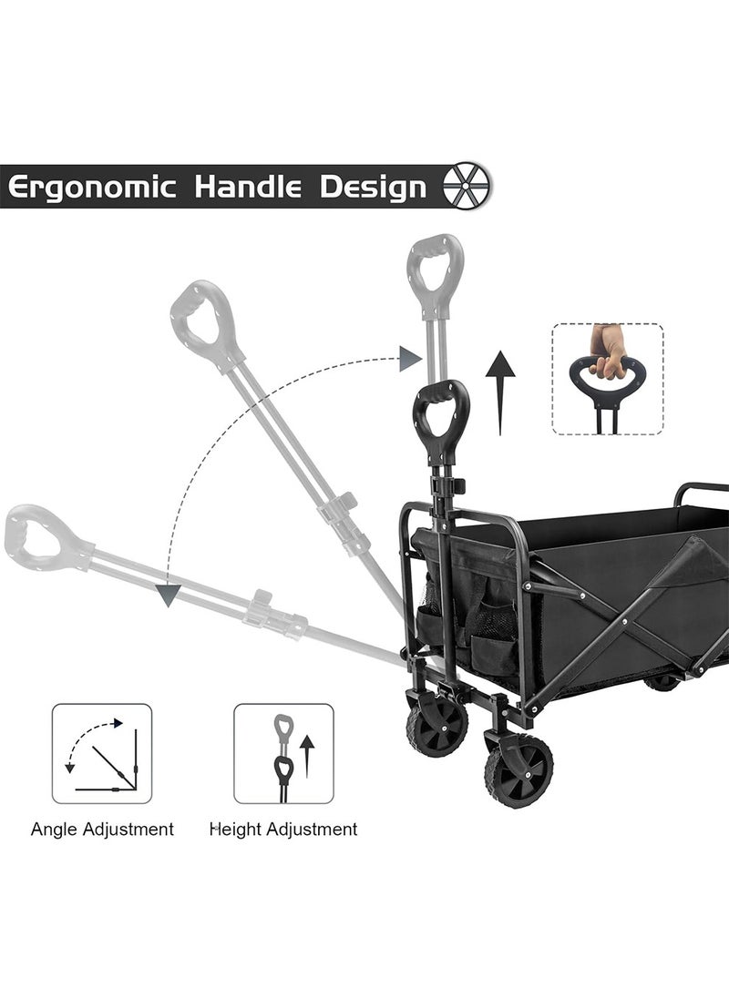 Arabest - Collapsible Foldable Wagon,Beach Wagon Cart Heavy Duty with Wheels Foldable,Utility Folding Grocery Wagon for Camping Sports Outdoor Activities(Black) - Image 1