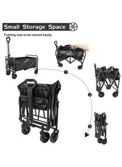 Arabest Collapsible Foldable Wagon,Beach Wagon Cart Heavy Duty with Wheels Foldable,Utility Folding Grocery Wagon for Camping Sports Outdoor Activities(Black)  - Image 2