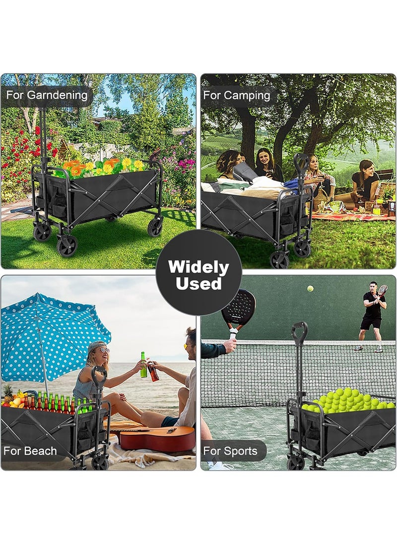 Arabest - Collapsible Foldable Wagon,Beach Wagon Cart Heavy Duty with Wheels Foldable,Utility Folding Grocery Wagon for Camping Sports Outdoor Activities(Black) - Image 1