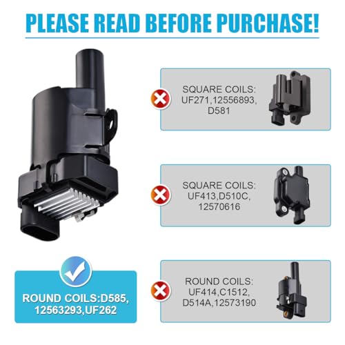 MAS Set of 8 Round Ignition Coils Pack Compatible with Chevy GMC Silverado 1500 2500 Tahoe Suburban Express Sierra Savana Yukon XL Escalade V8 Replacement For D585 C1251 19005218 UF262 - Image 2