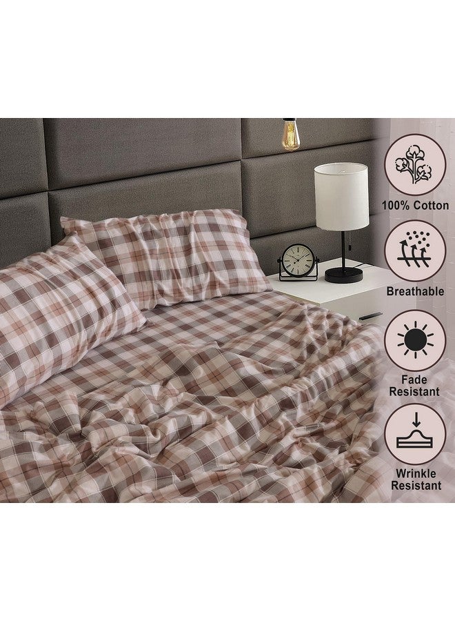 RUVANTI Flannel Sheets Queen Size - 100% Cotton Double Brushed Bed Sheets, Deep Pockets 16 Inches Queen Sheet Set, All Seasons Breathable & Extra Soft - Warm & Cozy, 4 Piece, Beige & Grey Plaid - Image 3
