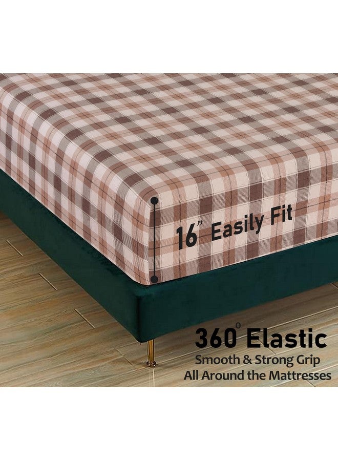 RUVANTI Flannel Sheets Queen Size - 100% Cotton Double Brushed Bed Sheets, Deep Pockets 16 Inches Queen Sheet Set, All Seasons Breathable & Extra Soft - Warm & Cozy, 4 Piece, Beige & Grey Plaid - Image 4