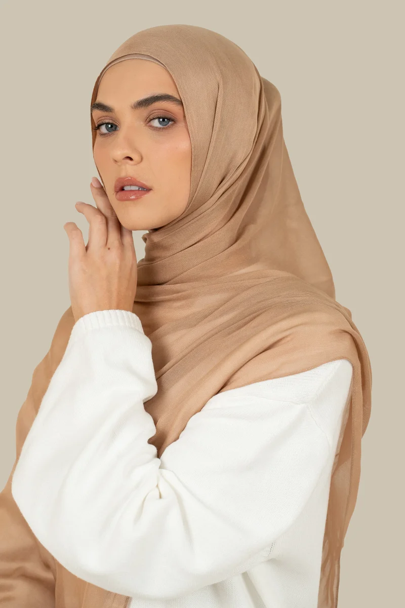 سيلكروز حجاب منسوج بإحكام بلون المشمش المغسول