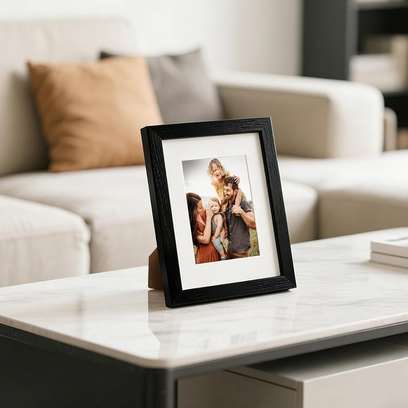 ATOBART 4PK - 8x10 Oak Solid Wood Picture Frame with Shatter-Resistant HD Plexiglass - Use as 5x7 Frame with Mat or Display 8x10 Photo Without Mat- Picture Frames for Tabletop and Wall - Black - Image 2