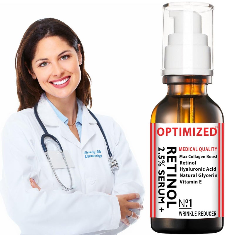 OPTIMIZED Retinol Serum 2.5% with Hyaluronic Acid, Glycerin, Vitamin E - Reduce Wrinkles, Fine Lines, Even Skin Tone, Sun Spots, Age Spots - Boost Collagen Production 1 fl oz - OPTIMIZED LAB Guaranteed - Image 3