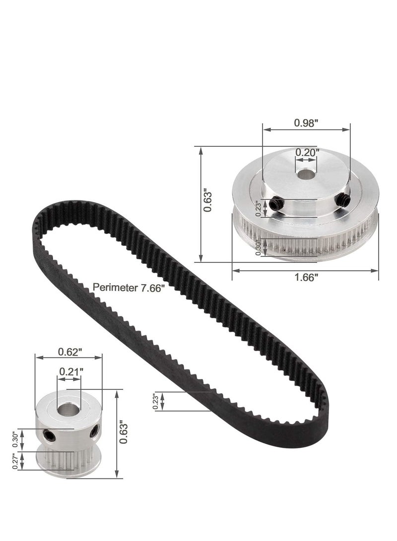 3D Printer Aluminum Timing Belt Pulley Wheel, 2 Kit GT2 Synchronous Wheel 20 & 60 Teeth 5mm Bore, Aluminum Timing Pulley with 2 pcs Length 200mm Width 6mm Belt (bore 5mm (2pcs a Set)) - Image 2