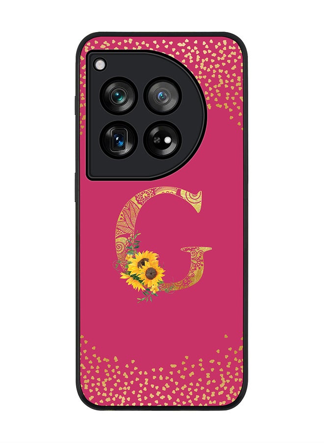 Stylizedd Rugged Black edge case for OnePlus 12R / OnePlus Ace 3 5G,Slim fit Cover Custom Monogram Initial Letter Floral Pattern Alphabet - G (Deep Pink Rose) - Image 1