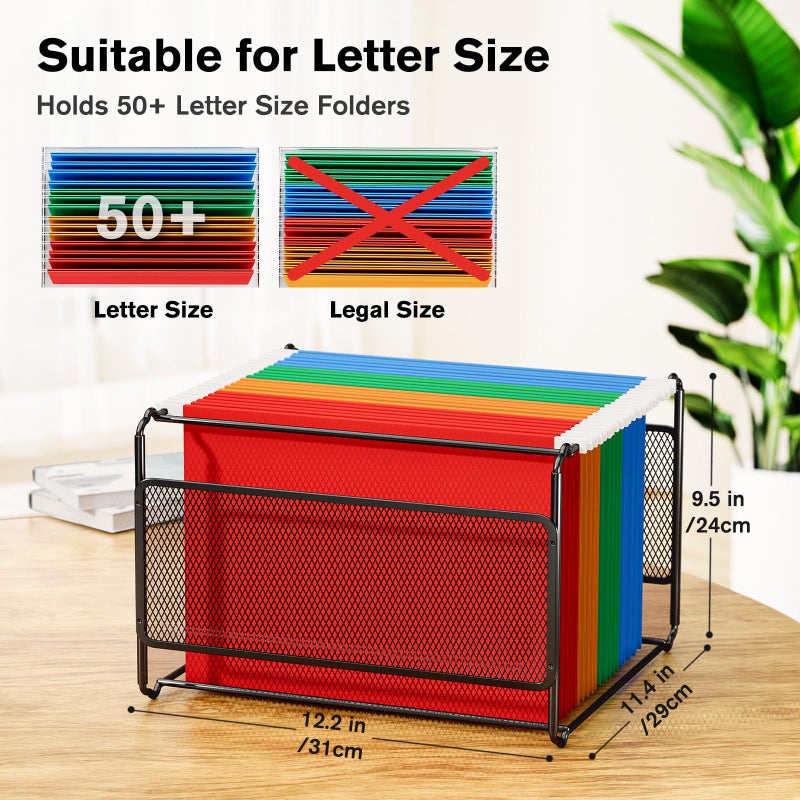MaxGear Mesh Hanging File Organizer Box, Letter Size File Storage Box with Smooth Rails, Desktop Metal Filing Holder for Hanging Folders, Office File Organizer for Desk, Black - Image 2