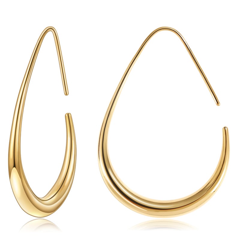 Gacimy 14K Gold Plated Teardrop Hoop Earrings for Women, 14K Gold Plated Oval Pull Through Hoop Earrings for Women 40mm - Image 1