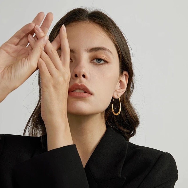 Gacimy 14K Gold Plated Teardrop Hoop Earrings for Women, 14K Gold Plated Oval Pull Through Hoop Earrings for Women 40mm - Image 2